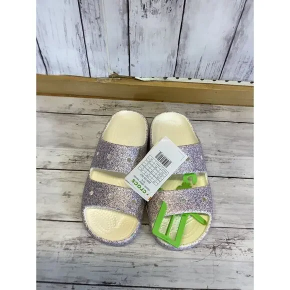 Crocs Kids J5 Glitter Slide Sandals Pink Purple - Picture 2 of 3